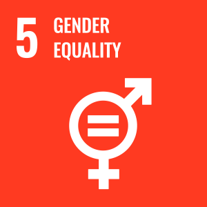United Nations Sustainable Development Goal 5 icon showing a gender equality symbol with an equal sign inside, on a red background, representing Gender Equality.
